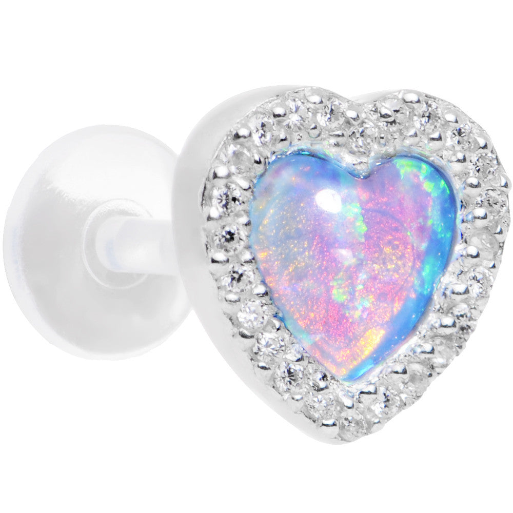 16 Gauge Blue Synthetic Opal Heart Bioplast Cartilage Tragus Earring