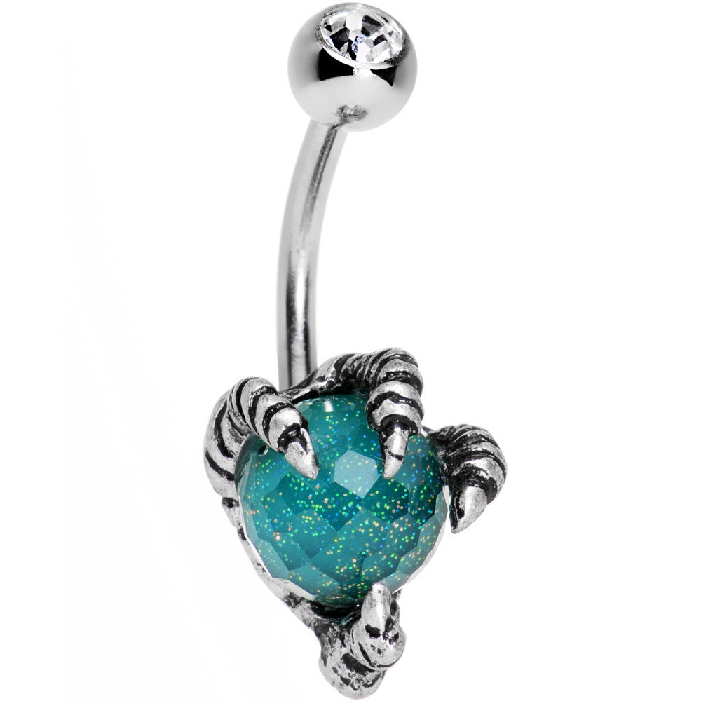 Clear Gem Aqua Globe Stainless Steel Take Me Talons Belly Ring