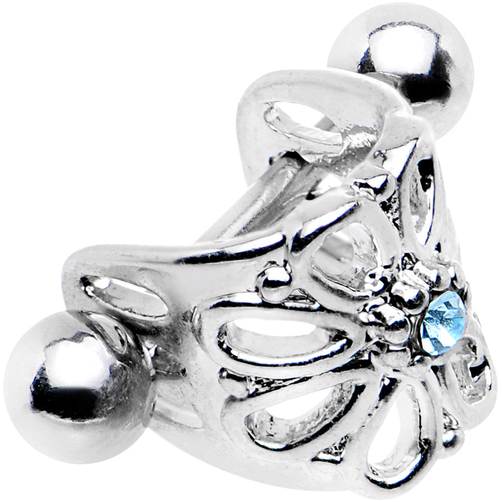 16G 3/8 Aqua Gem Steel Barbell Flower Cartilage Cuff