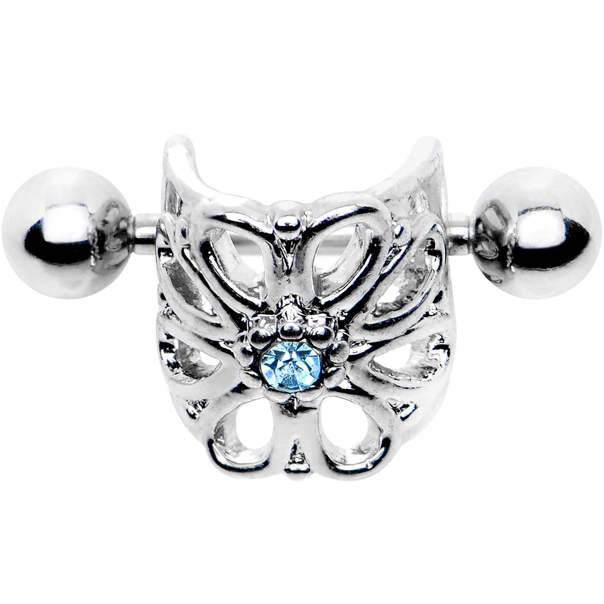 16G 3/8 Aqua Gem Steel Barbell Flower Cartilage Cuff