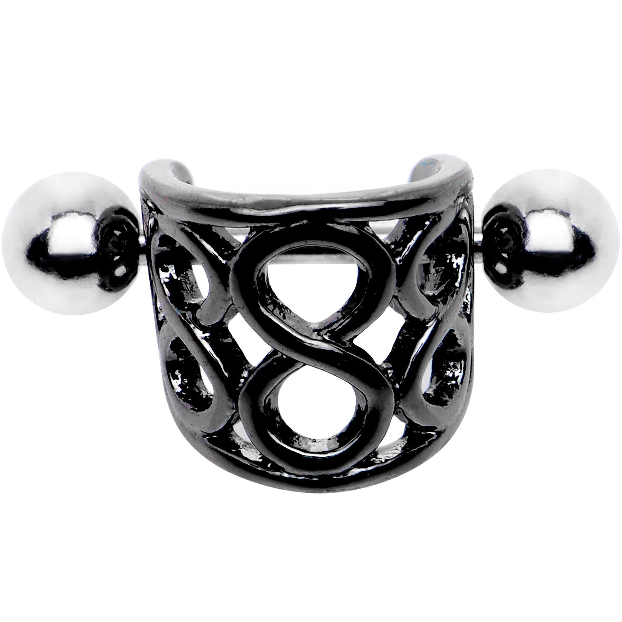 16G 3/8 Black Band Steel Bar Infinity Cartilage Cuff