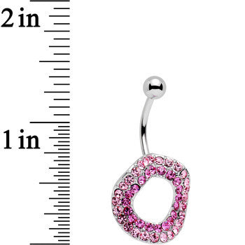 Pretty Pink Gem Stainless Steel Warped Ring Belly Ring