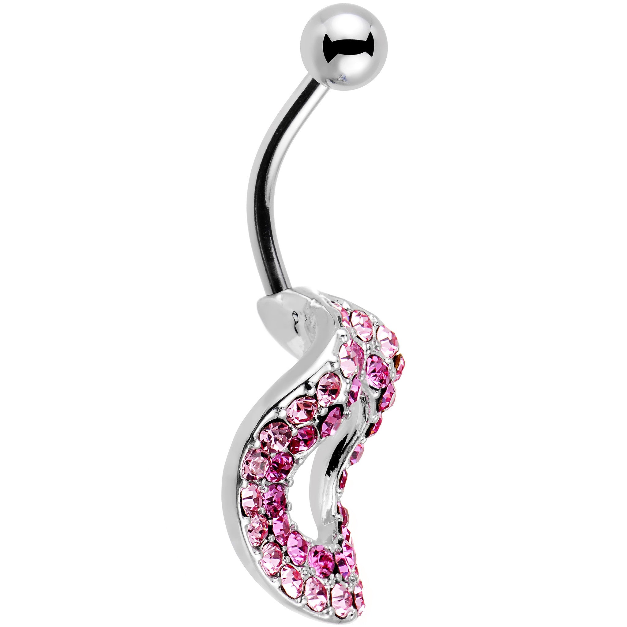 Pretty Pink Gem Stainless Steel Warped Ring Belly Ring