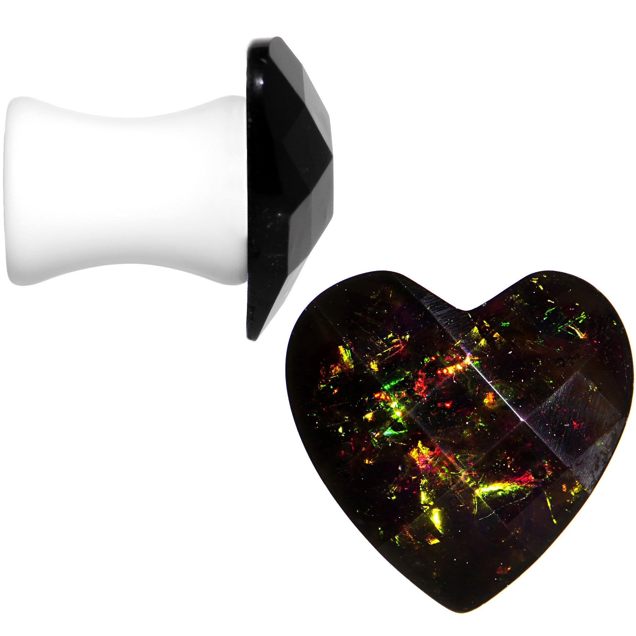 2G White Acrylic Black Valentine Love Heart Saddle Plug Set