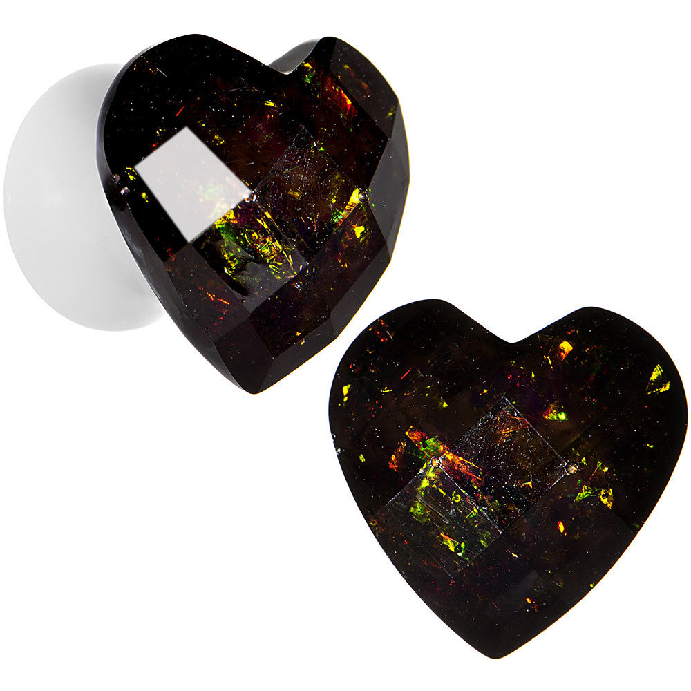 00G White Acrylic Black Valentine Love Heart Saddle Plug Set