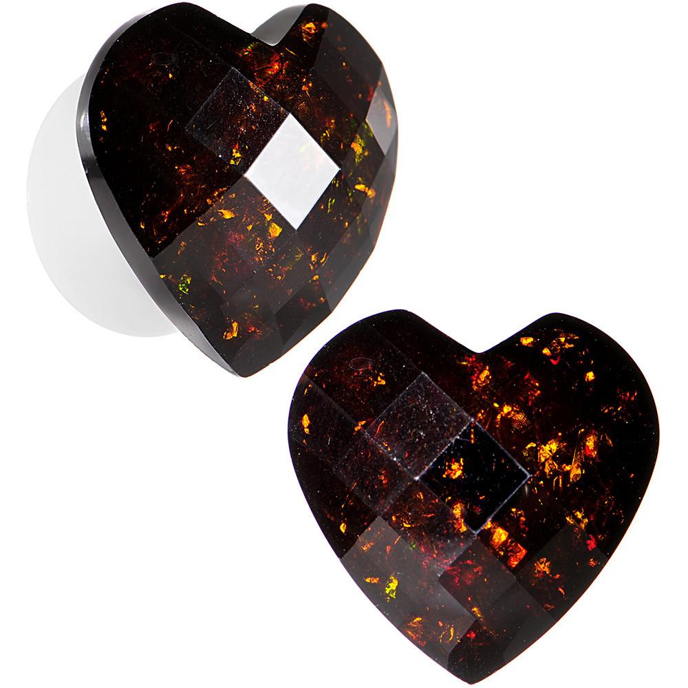 White Acrylic Black Faceted Valentine Love Heart Saddle Plug Set 12mm to 26mm