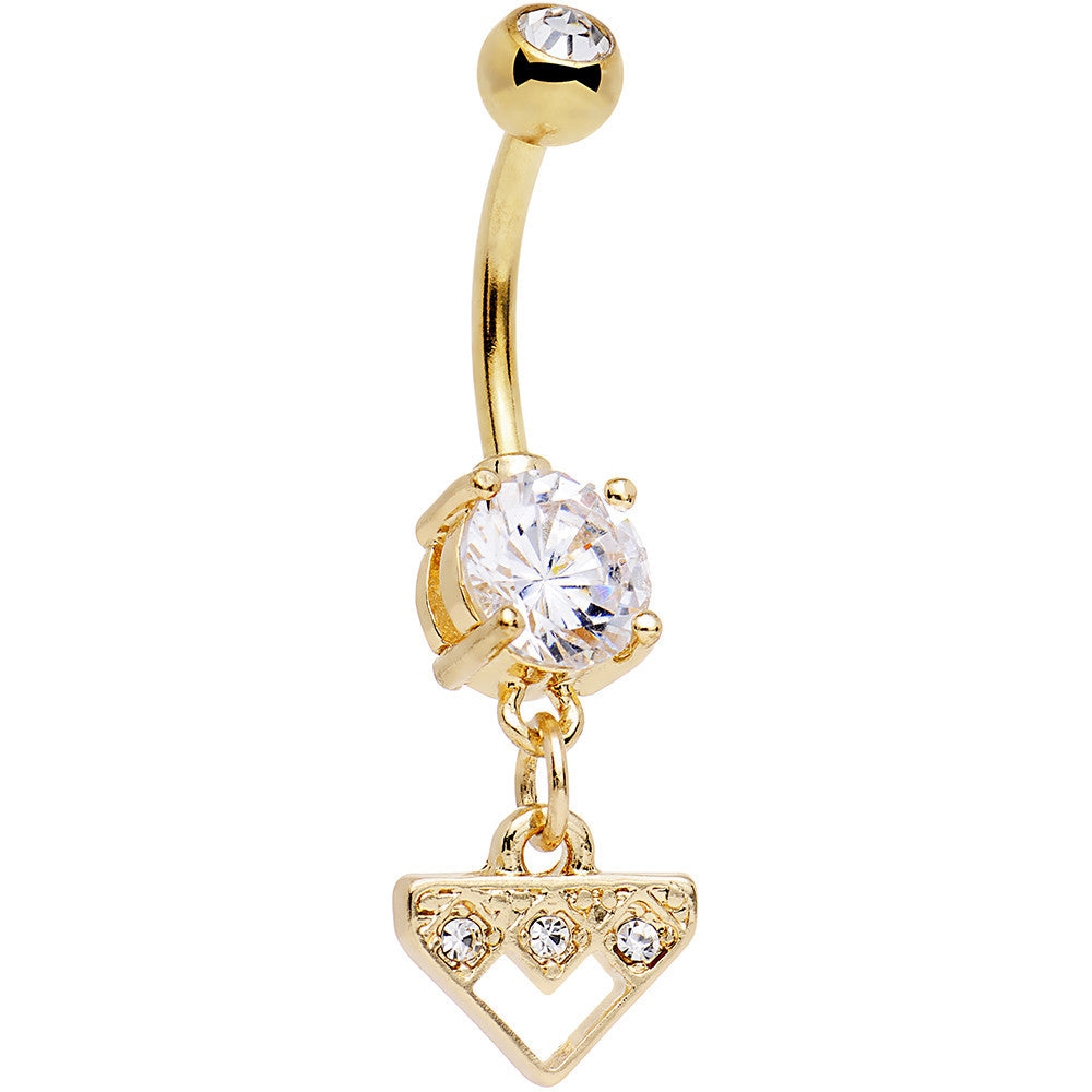 Clear Gem Gold Plated Steel Triangular Shield Dangle Belly Ring