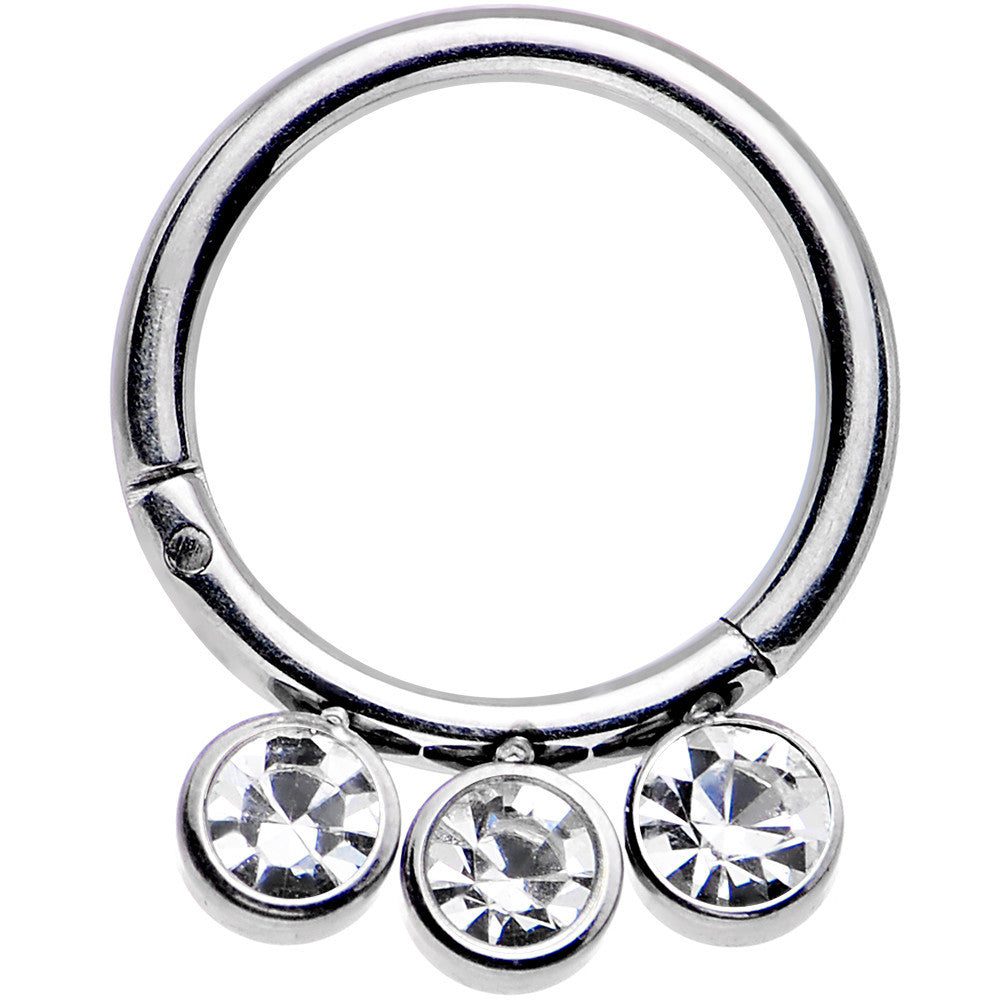 16 Gauge 5/16 Clear Gem Stainless Steel Hinged Segment Ring