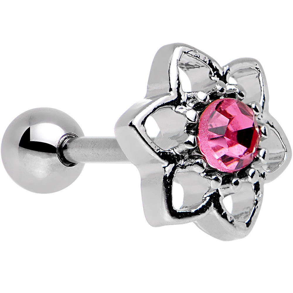 16 Gauge 7mm Pink Gem Petaled Flower Cartilage Earring