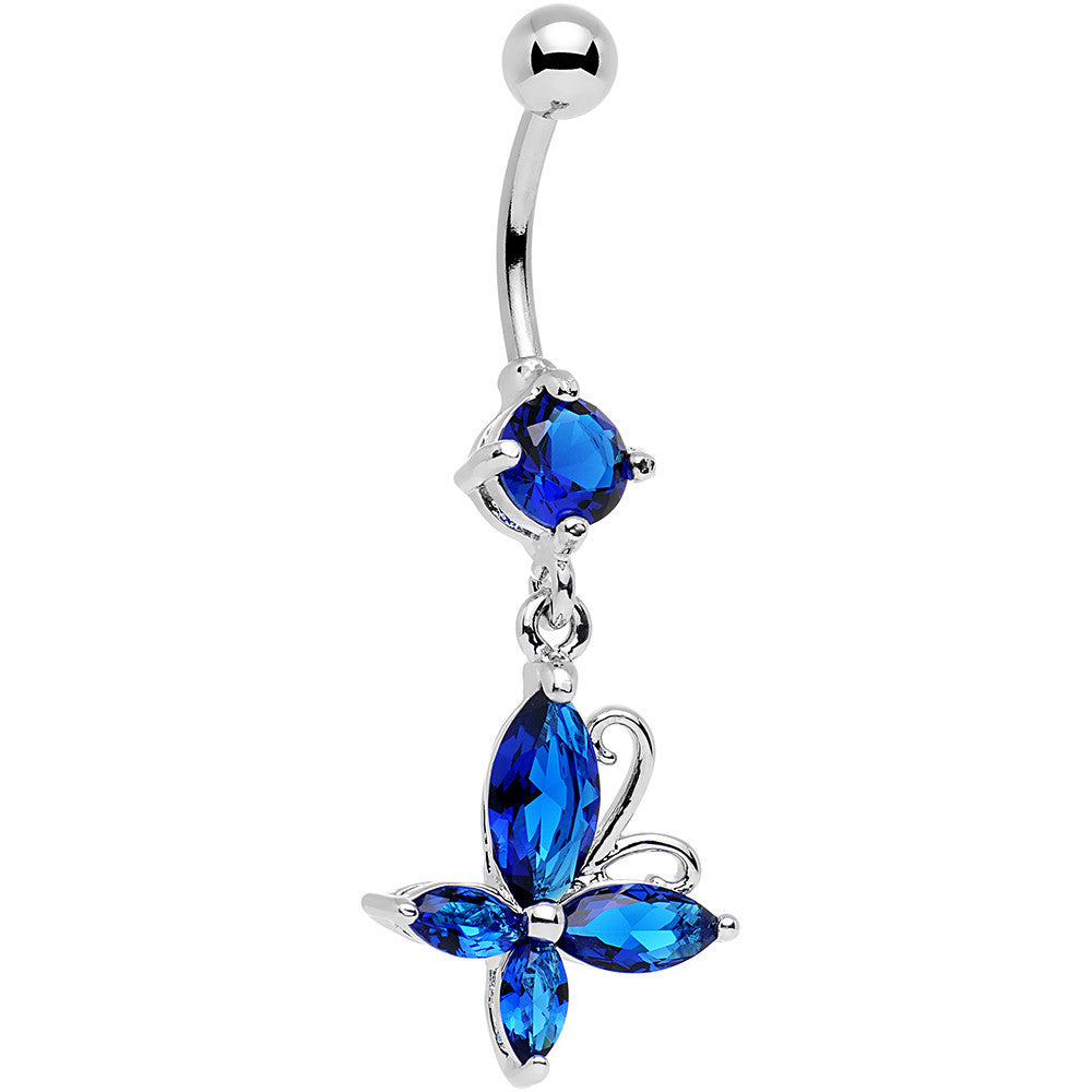 Blue Gem Butterfly Prong Set Dangle Belly Ring