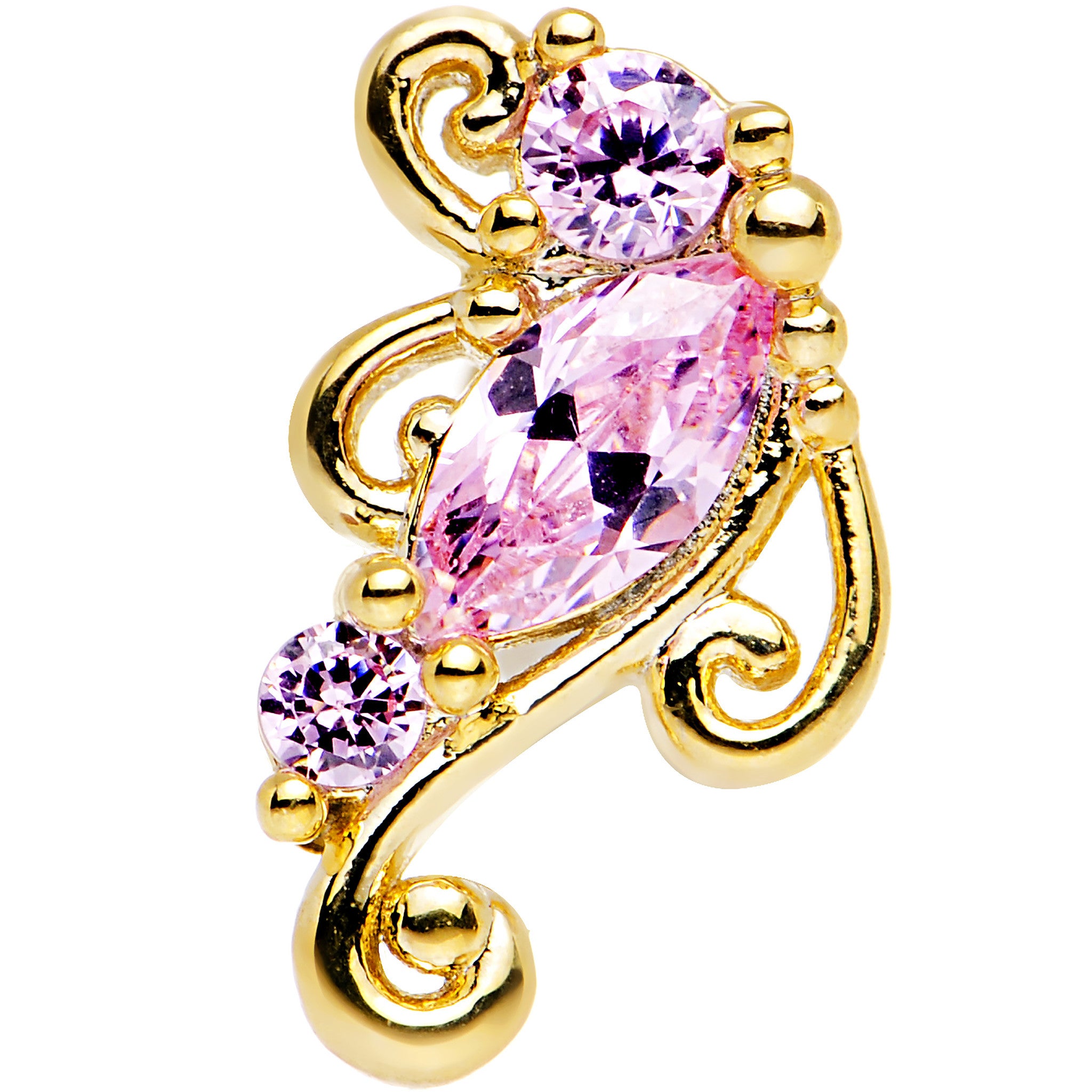 16G 1/4 Pink CZ Gold Anodized Swirl Left Cartilage Earring