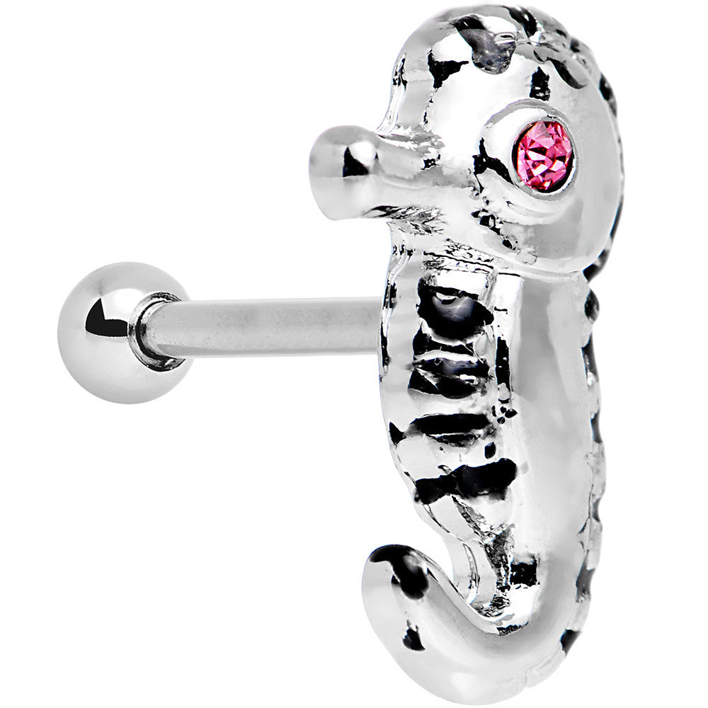 16G 1/4 Pink Gem Eyeball Seahorse Cartilage Earring