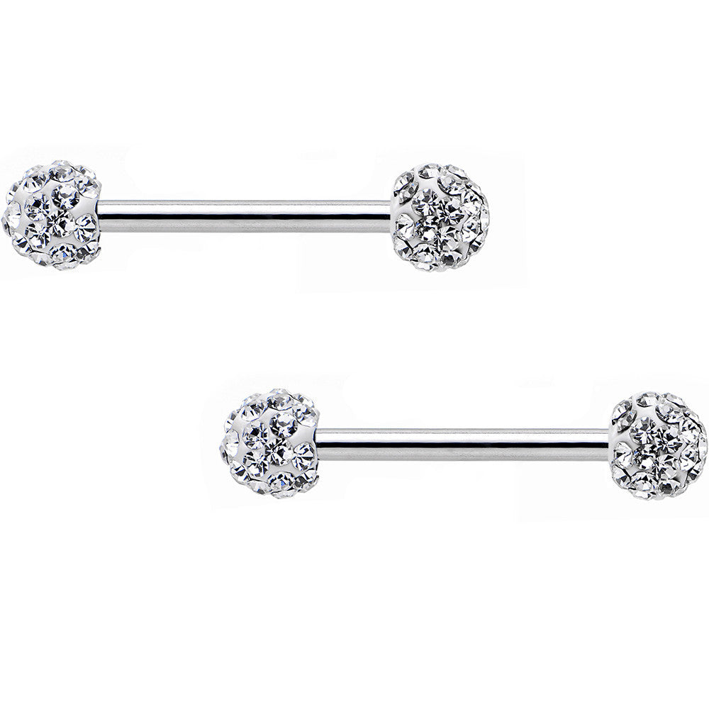 14 Gauge 9/16 Clear Ferido Gem White Ball Ends Barbell Nipple Ring Set