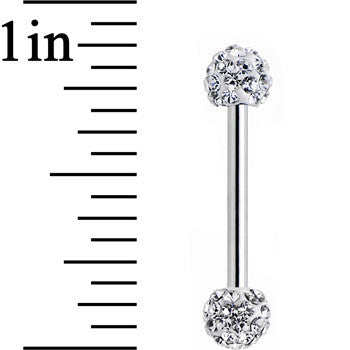 14 Gauge 9/16 Clear Ferido Gem White Ball Ends Barbell Nipple Ring Set