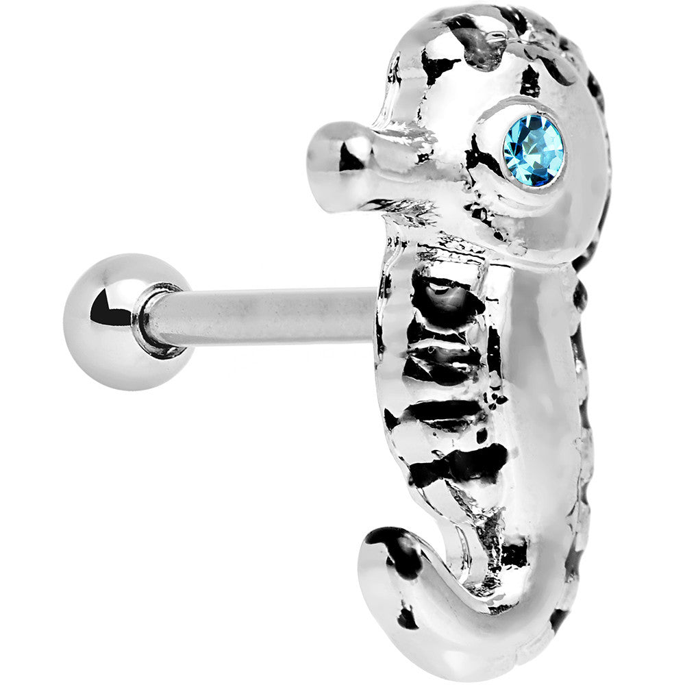 16G 1/4 Aqua Gem Eyeball Seahorse Cartilage Earring