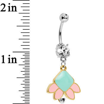 Clear Gem Pink Blue Shapes Belly Ring Created with Crystals