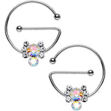 Aurora Clear Gem Universal Nipple Ring Set Created with Crystals