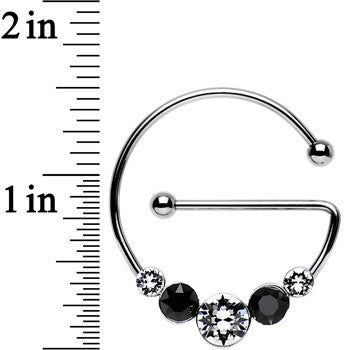 Black and Clear Universal Nipple Ring Set Created with Crystals