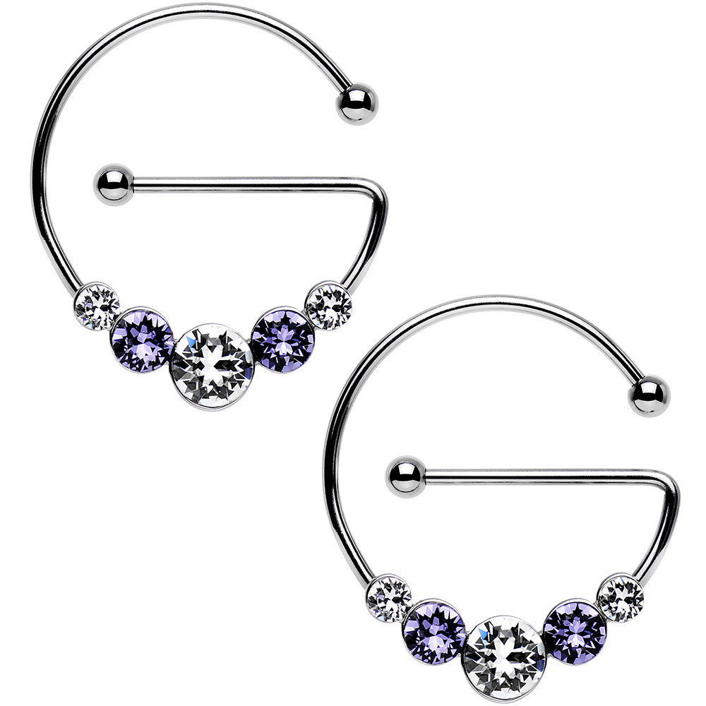 Purple and Clear Universal Nipple Ring Set Created with Crystals