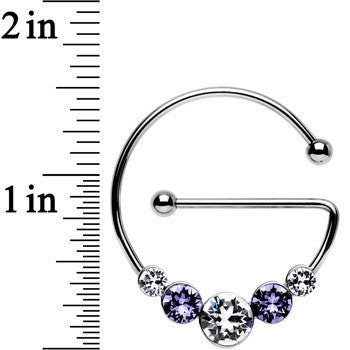 Purple and Clear Universal Nipple Ring Set Created with Crystals