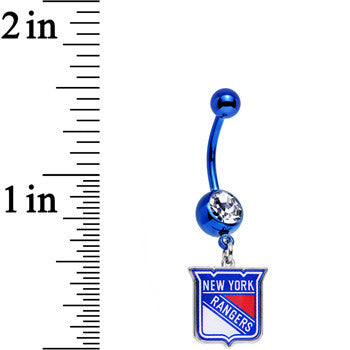 Licensed Clear Gem Blue Anodized NHL New York Rangers Belly Ring