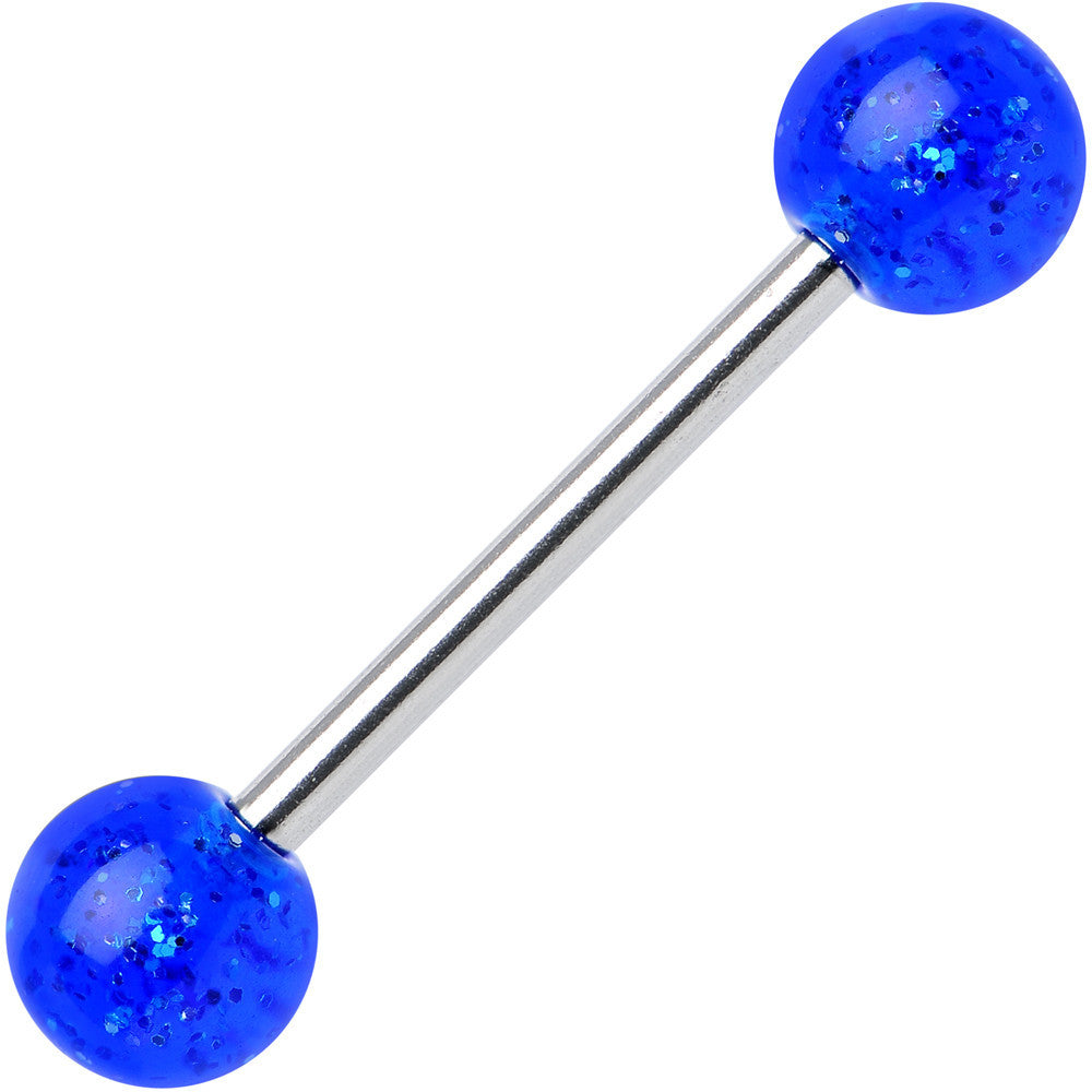 Electric Blue GLITTER Barbell Tongue Ring