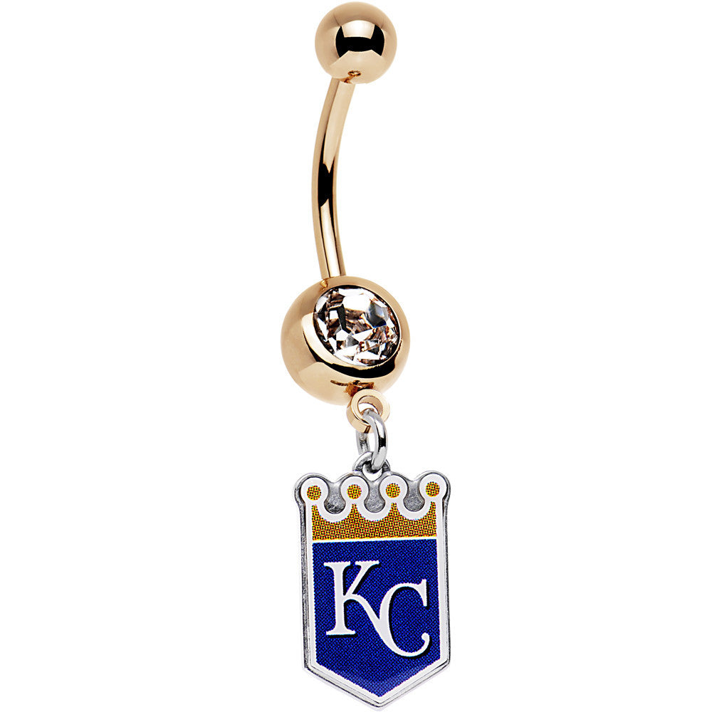 Licensed MLB Clear Gem Gold Anodized Kansas City Royals Belly Ring