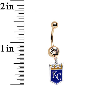 Licensed MLB Clear Gem Gold Anodized Kansas City Royals Belly Ring