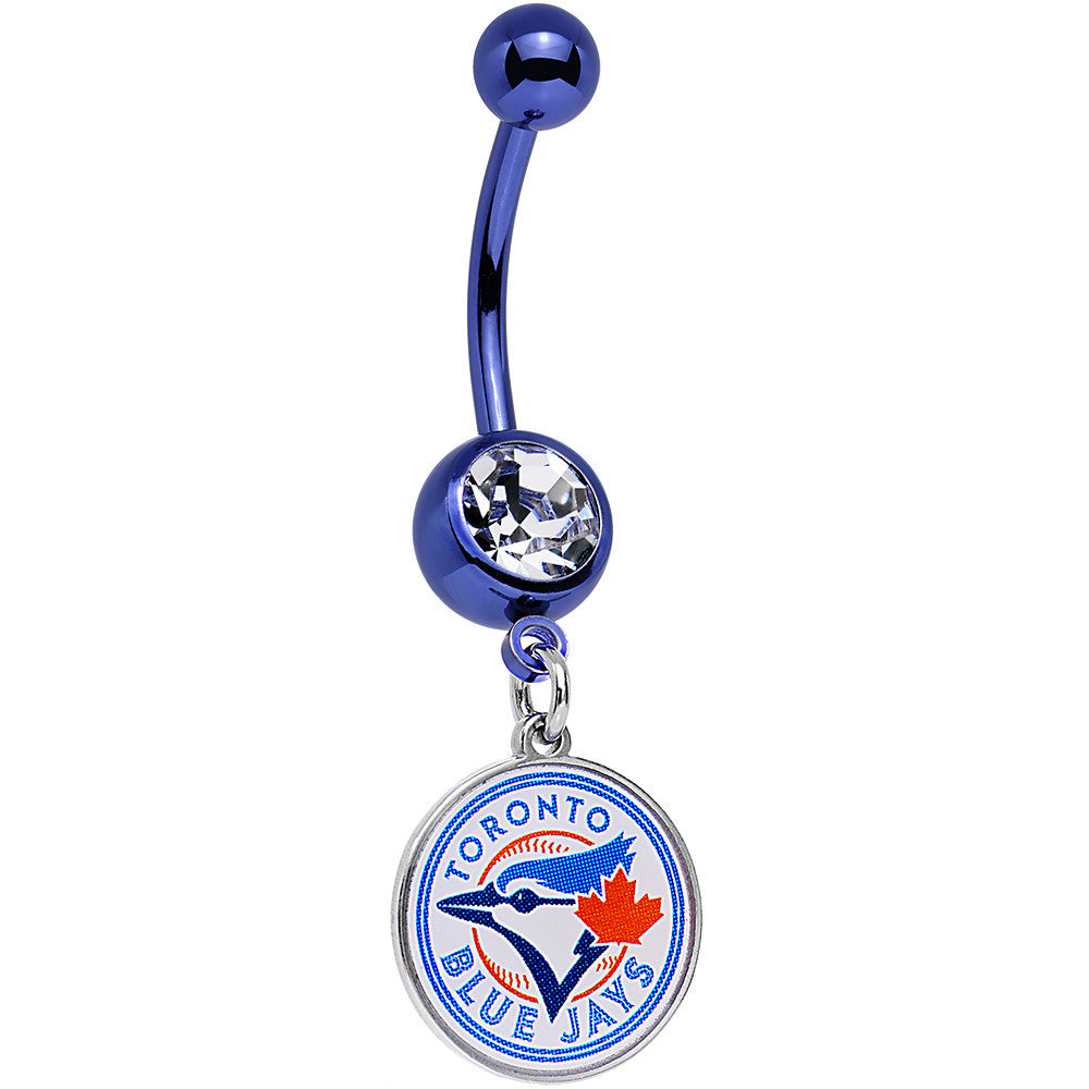 Licensed MLB Clear Gem Blue Anodized Toronto Blue Jays Belly Ring