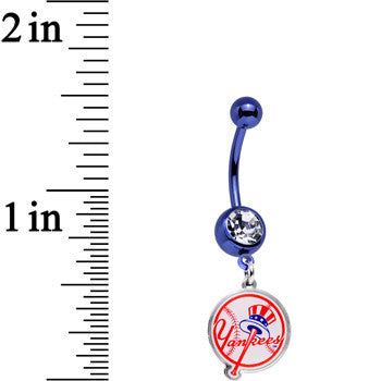 Licensed MLB Clear Gem Blue Anodized New York Yankees Belly Ring