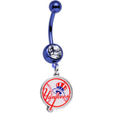 Licensed MLB Clear Gem Blue Anodized New York Yankees Belly Ring