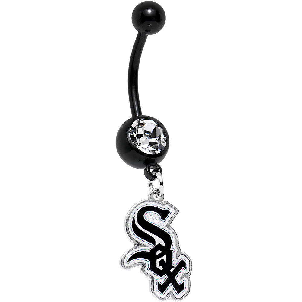 Licensed MLB Clear Gem Black Anodized Chicago White Sox Belly Ring