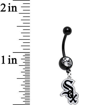 Licensed MLB Clear Gem Black Anodized Chicago White Sox Belly Ring