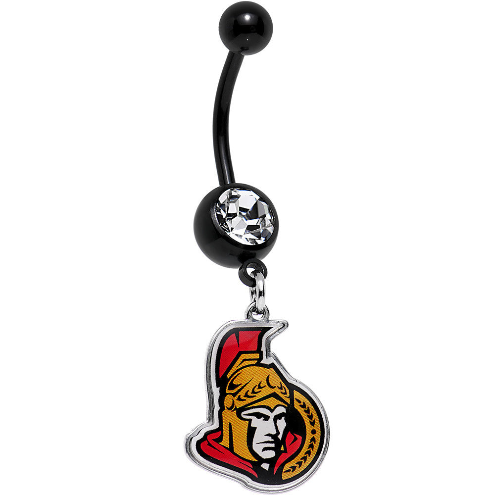 Licensed NHL Clear Gem Black Anodized Ottawa Senators Belly Ring