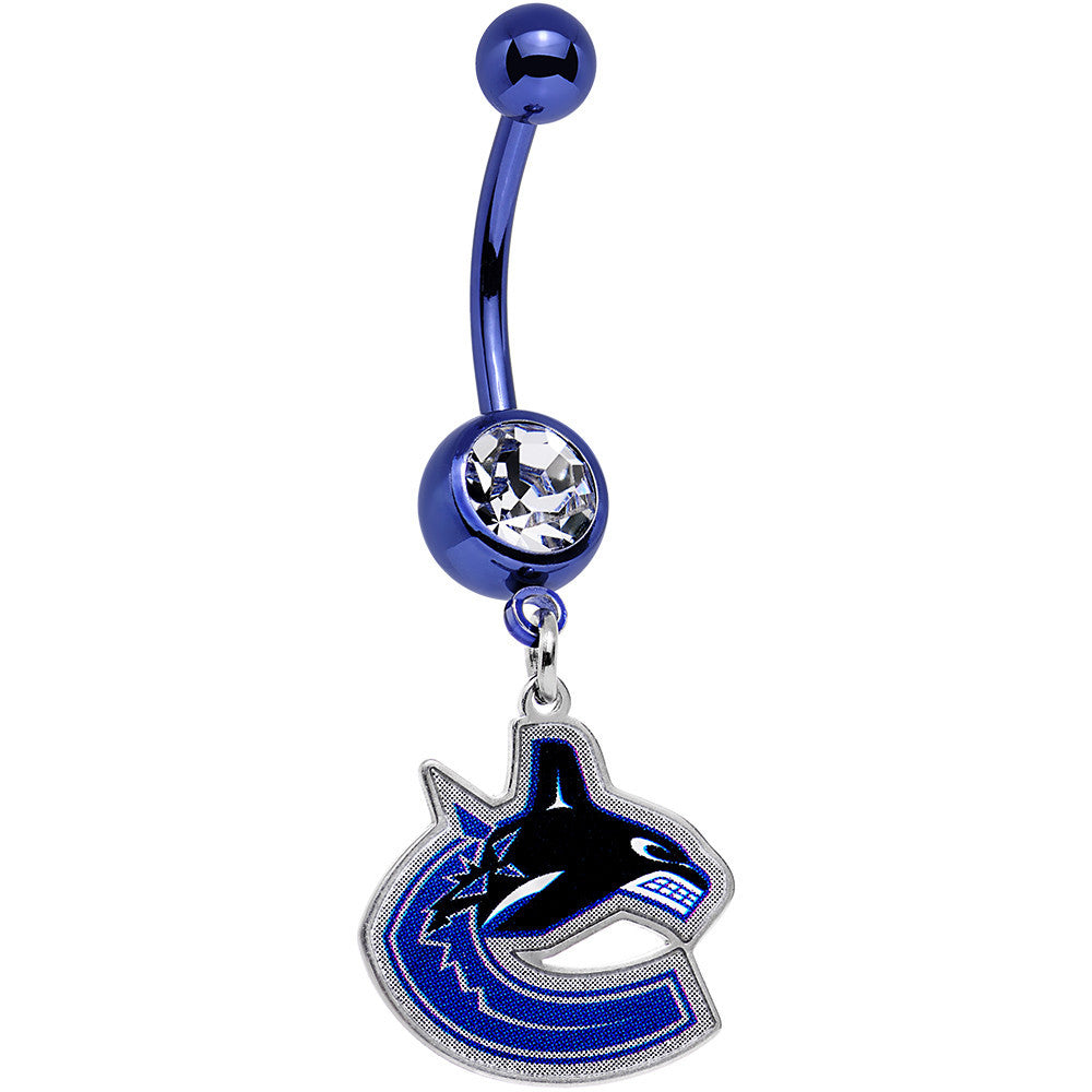 Licensed NHL Clear Gem Blue Anodized Vancouver Canucks Belly Ring