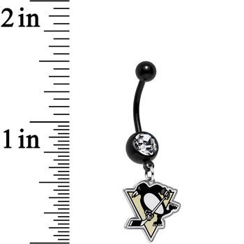 Licensed NHL Clear Gem Black Anodized Pittsburgh Penguins Belly Ring