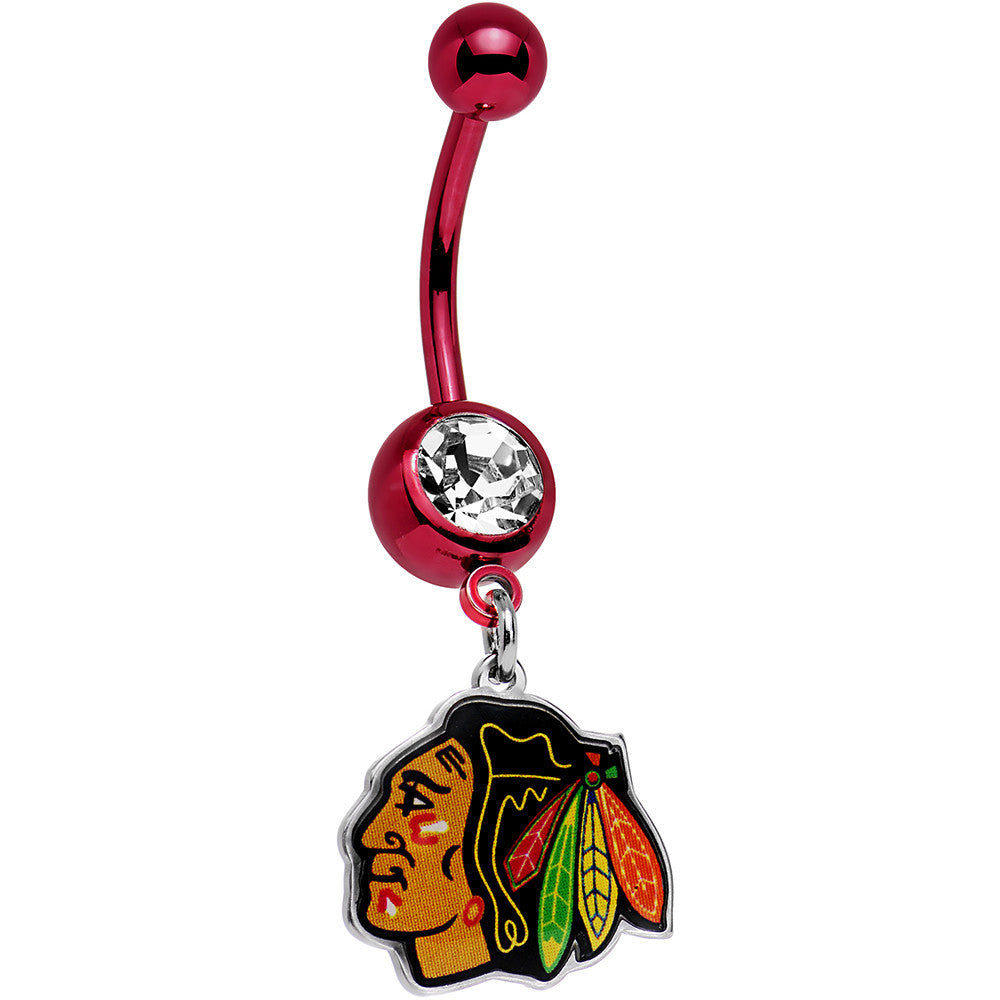 Licensed NHL Clear Gem Red Anodized Chicago Blackhawks Belly Ring