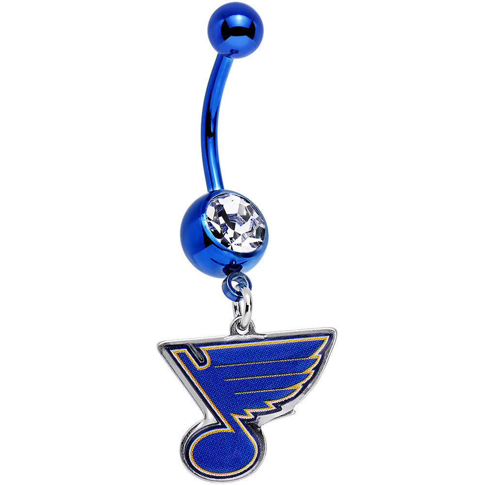 Licensed NHL Clear Gem Blue Anodized St Louis Blues Dangle Belly Ring
