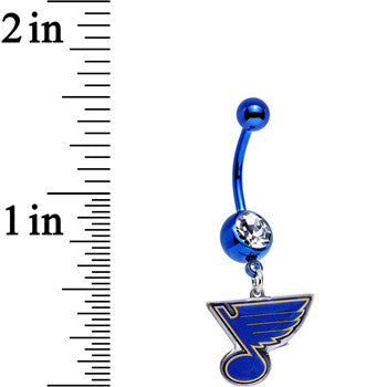 Licensed NHL Clear Gem Blue Anodized St Louis Blues Dangle Belly Ring