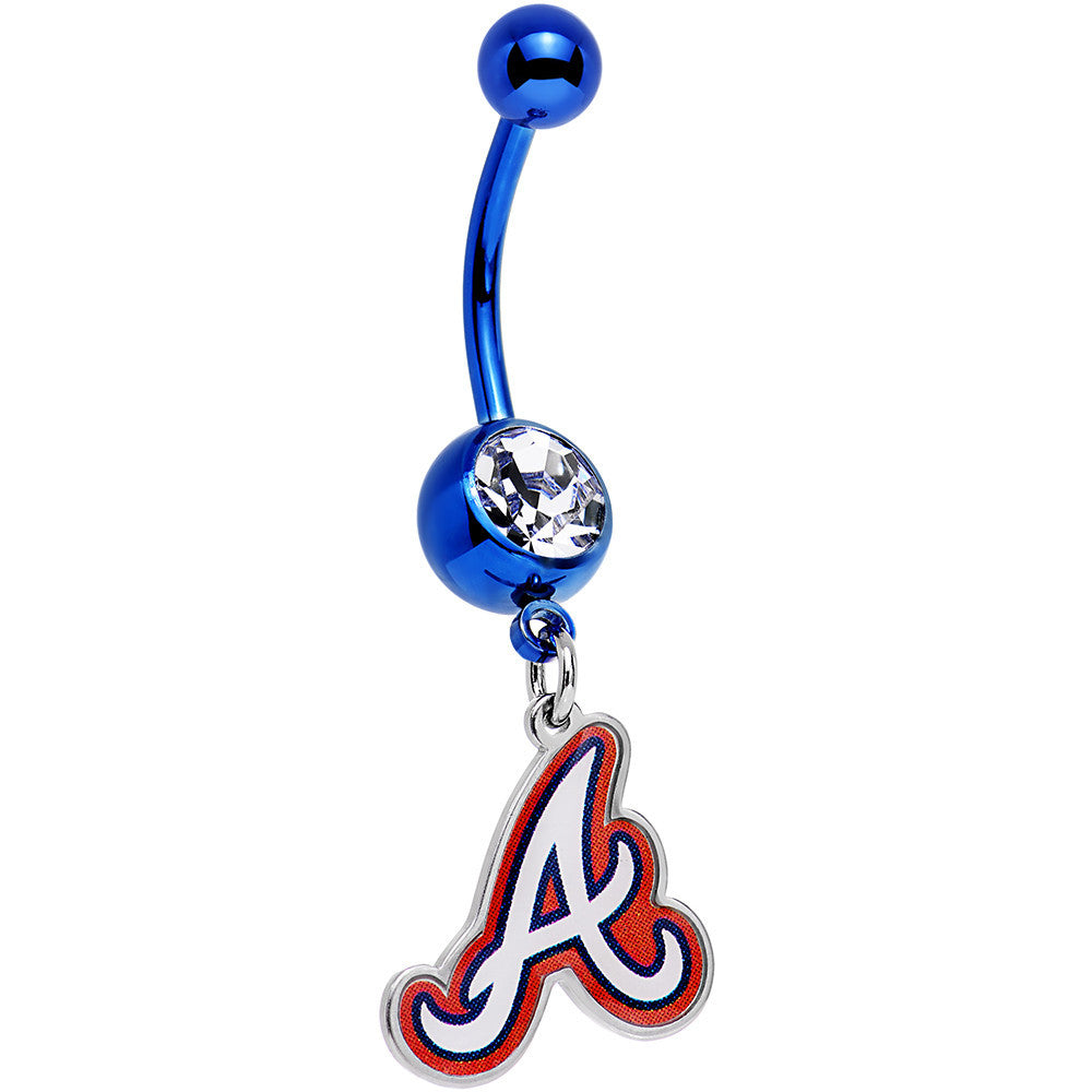 Licensed MLB Clear Gem Blue Anodized Atlanta Braves Dangle Belly Ring