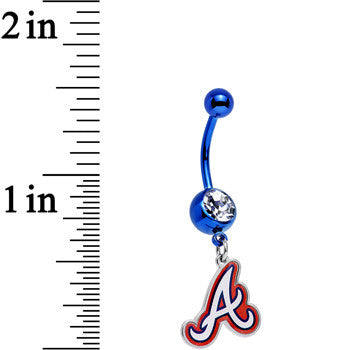 Licensed MLB Clear Gem Blue Anodized Atlanta Braves Dangle Belly Ring
