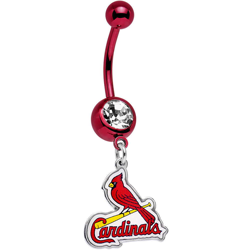Licensed MLB Clear Gem Red Anodized St Louis Cardinals Belly Ring
