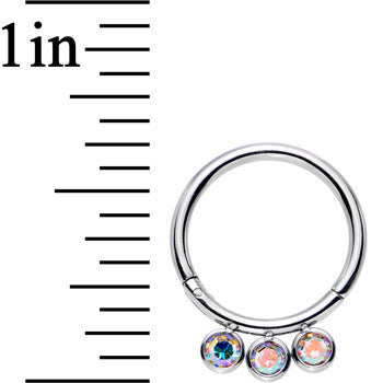 16G 3/8 Aurora Gem Stainless Steel Trio Hinged Segment Ring