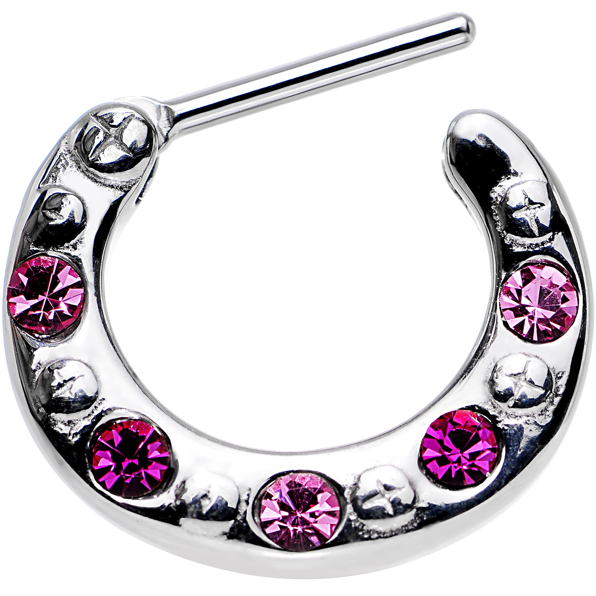 16G 5/16 Pink and Dark Pink Gem Septum Clicker