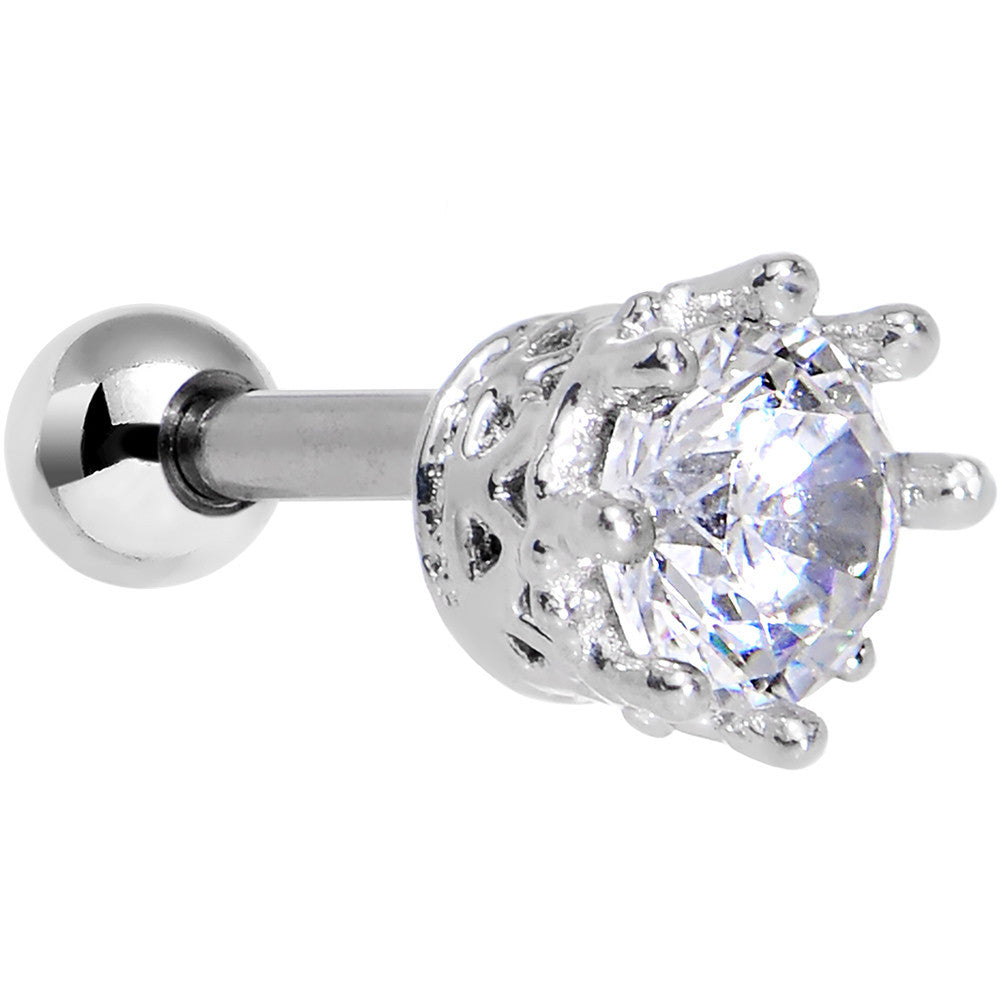 16G Clear CZ Classic Prong Set Tragus Cartilage Earring 1/4