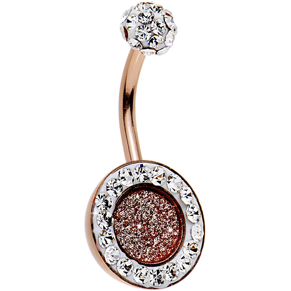 Clear Gem Paved Rose Gold IP Glitter Center Belly Ring