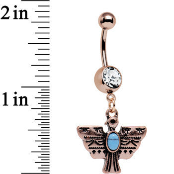 Clear Gem Faux Turquoise Rose Gold Plated Totem Bird Dangle Belly Ring