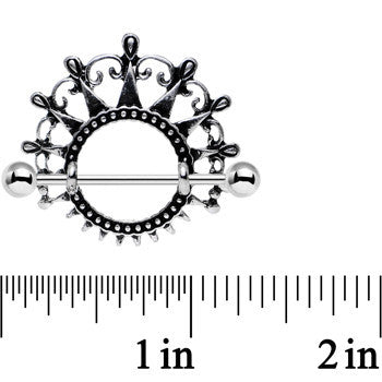 1 inch Dark Ornate Detail Princess Crown Barbell Nipple Shield Set