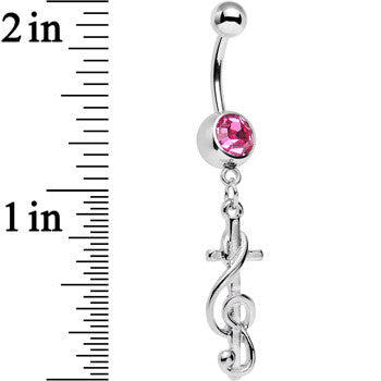Pink Gem Treble Clef Make Music Note and Cross Dangle Belly Ring
