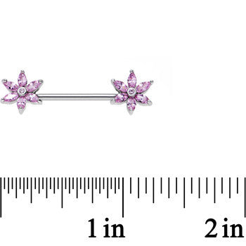 14 Gauge 5/8 Pink CZ Gem Pimpernel Flower Ends Nipple Babell Set